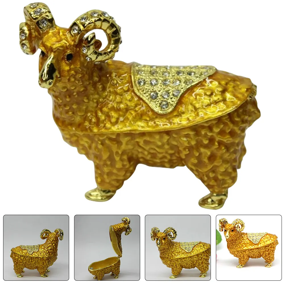 

Sheep Shaped Enamel Trinket Box Jewelry Storage Case Vintage Dresser Decor Alloy Jewelry Organizer Desktop Ornament