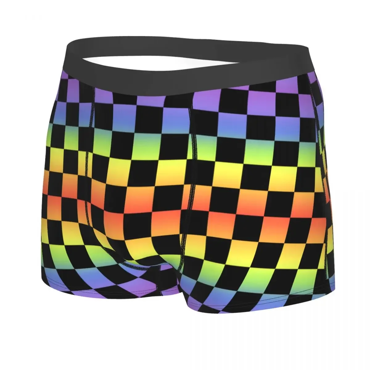 Custom Male Cool Black And Rainbow Squares Pattern Checkered Flag Underwear Boxer Briefs Soft Shorts Panties Underpants