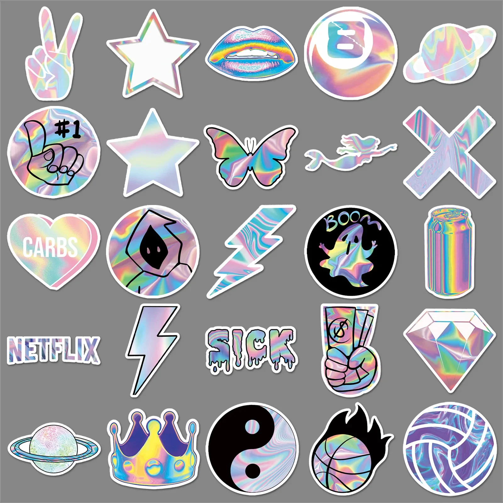 50PCS Holographic Rainbow Stickers Set Waterproof for Laptop Car Motorcycle Scooter Skateboard Bike Decal Creative Decoration