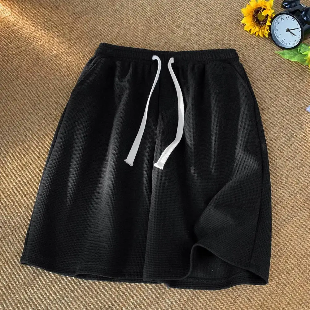 Men Casual Shorts Simple Style Men Shorts Men's Summer Elastic Waist Wide Leg Shorts with Adjustable Drawstring Casual Solid