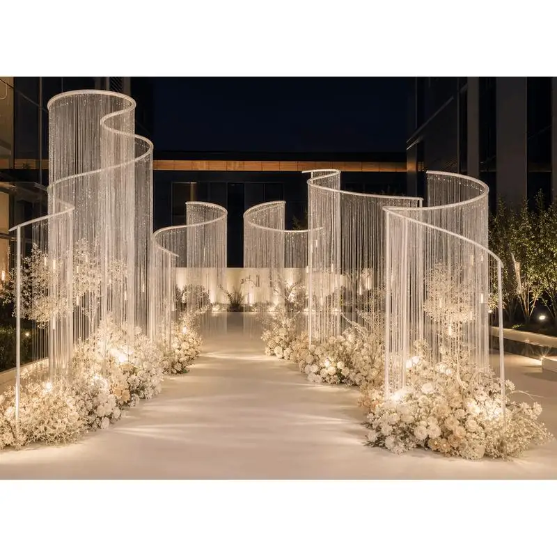 240-300 CM Tall Luxury  S Shape Iron Arch and Line Curtain for Outdoor Party Event Decoration Wedding Backdrop Stand Event Props