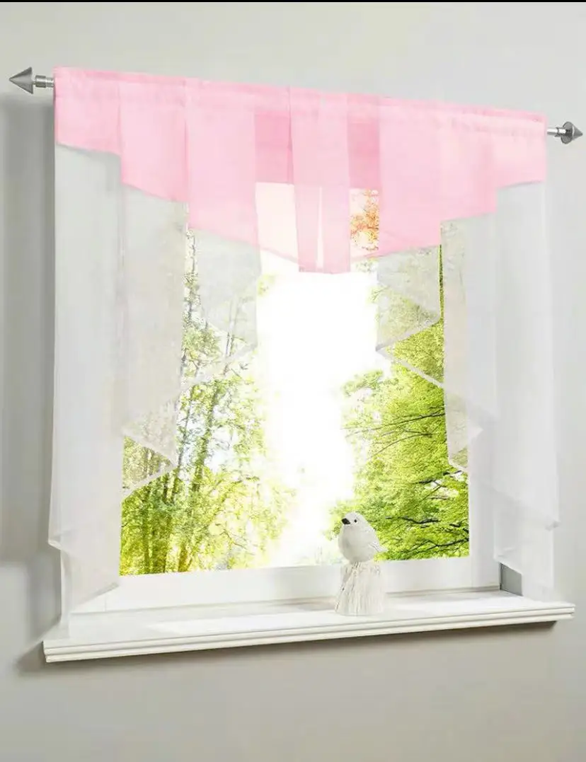 Polyester Sheer Fashion Pleated Roman Kitchen Curtain Blind Stitching Rod Pocket Tulle Balcony Window Curtain 1pc