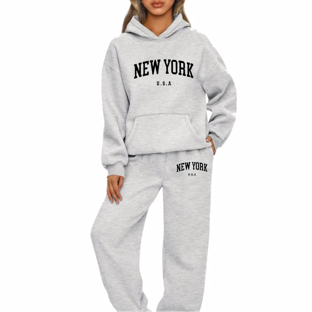 New York U.S.A City Hoodies Set Letter Graphic Print Men Woman Hoodie Set Sweatshirts Harajuku Pullover Unisex Tracksuit Set