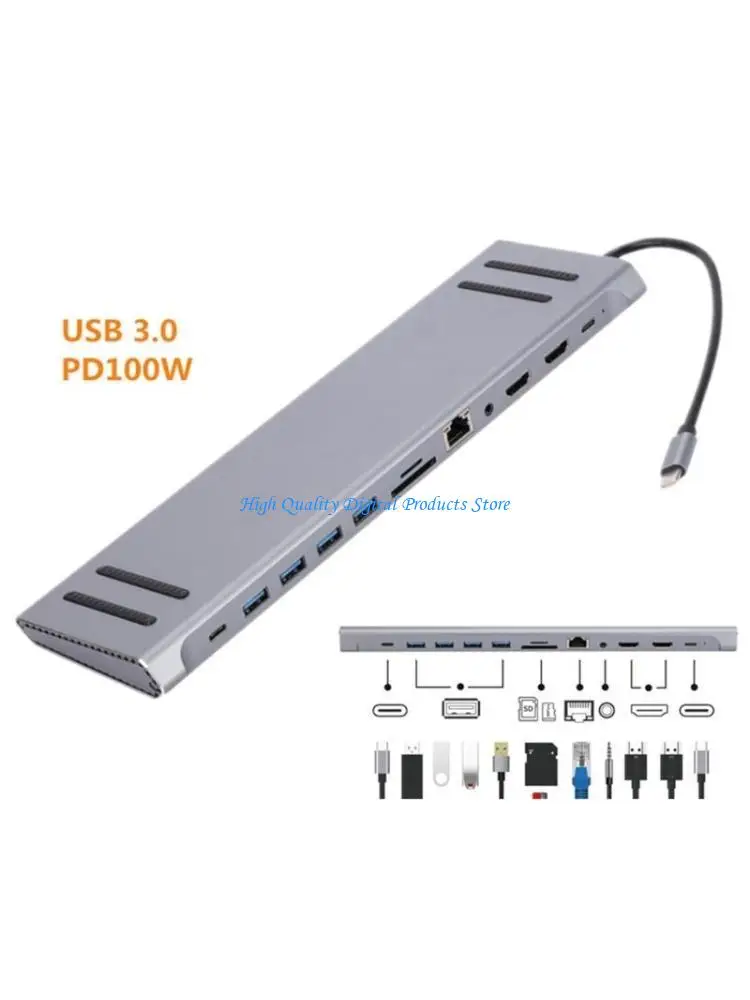 

U2JE 12 in 1 Type C Docking Station with USB3.0,RJ45,PD100W, High Speed Data Transfer