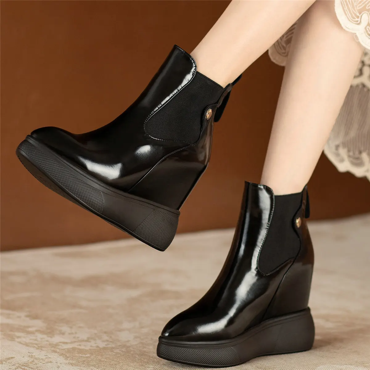 

2023 Winter Punk Pumps Shoes Women Genuine Leather Wedges High Heel Snow Boots Female Pointed Toe Fashion Sneakers Casual Shoes