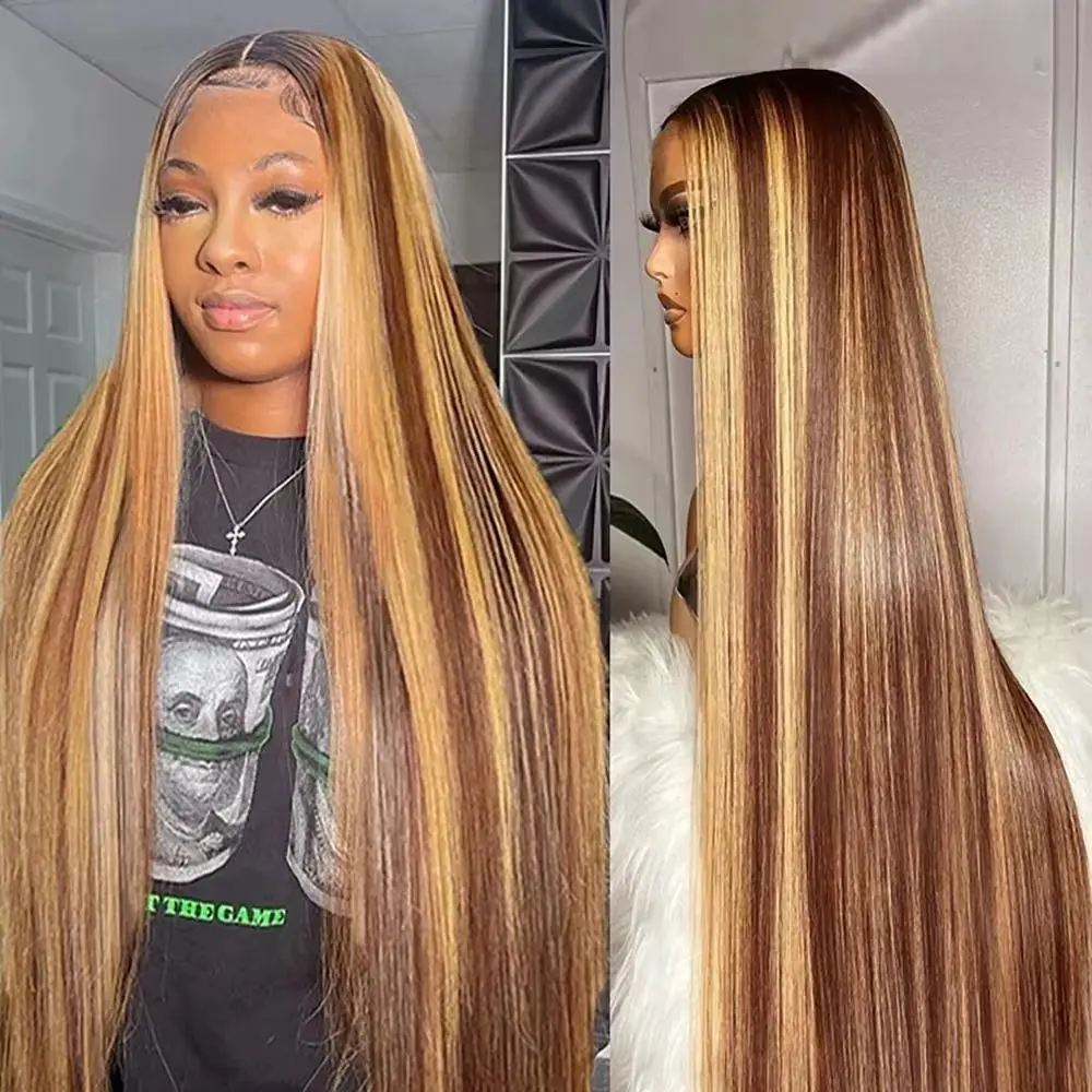 

4/27 Ombre Bone Straight 13x6 Hd Lace Frontal Wig Highlight Colored 13x4 Transparent Lace Front Human Hair Wigs Preplucked