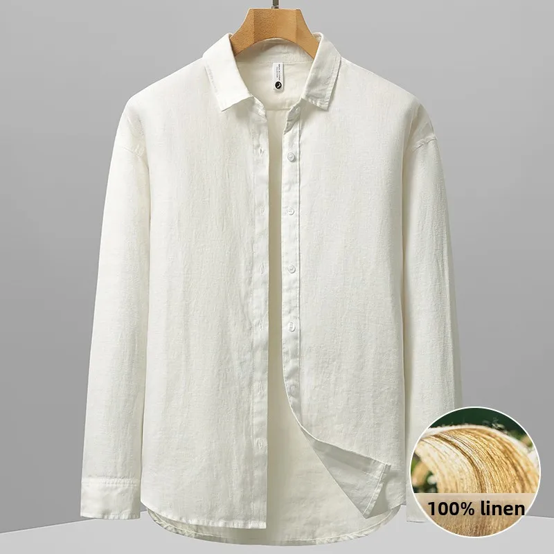 100% Leinenhemd, Herren, Modisch, Hochzeit, Freizeit, Vielseitig, Gastgeber, Trendig, Figurbetont, Gentleman, Bankett, Business, Hemd