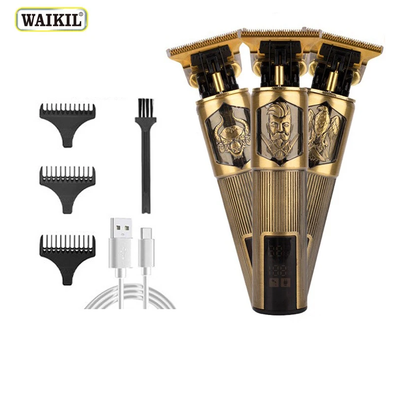 

WAIKIL New Men's Oil Head Barber Beard Trimmer Styling Tool USB Charging LCD Display Electric Pushing Scissor Professional Razor