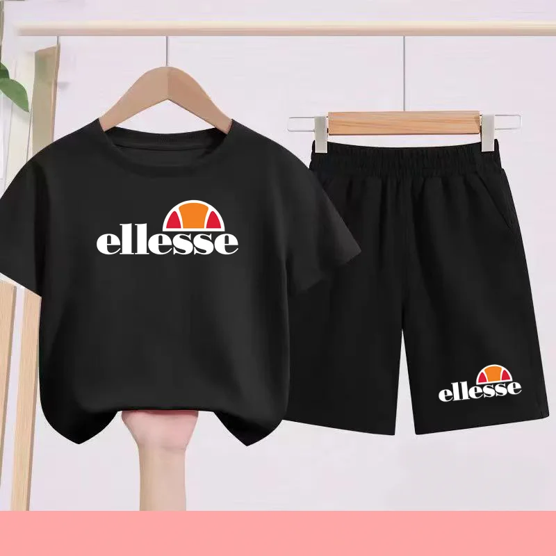 

Boy Girl Summer 2 Piece Children T-Shirt Casual 3-12 Age Letters Printed Short Sleeve+Shorts Comfortable Breathable Sportswear