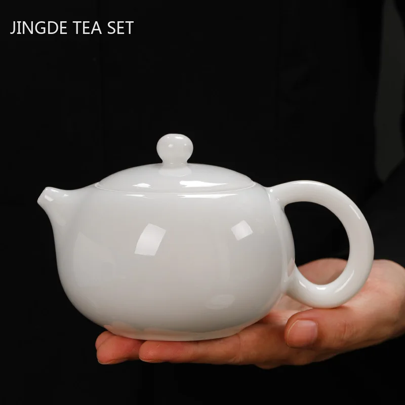 Chinese Suet Jade White Porcelain Xi Shi Teapot Household Kettle Handmade Ceramics Tea Set Tie Guanyin Puer Tea Ceremony Gifts