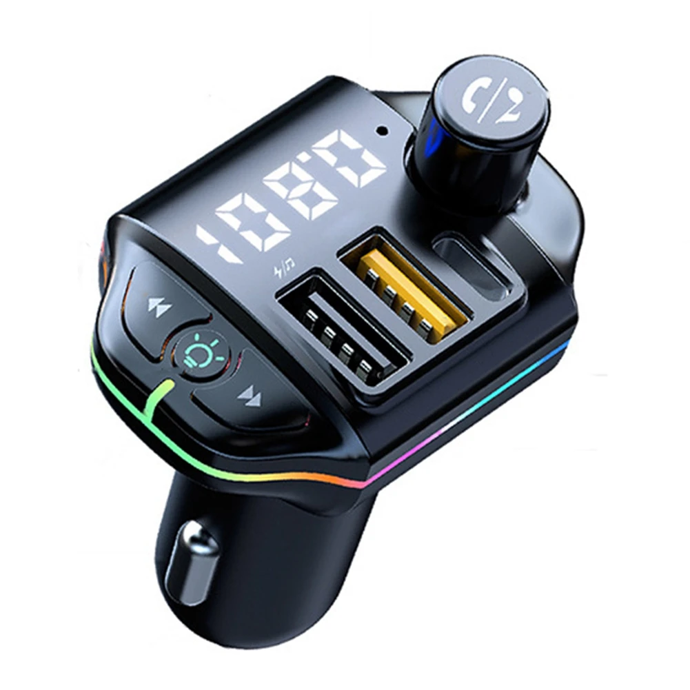 A10 Car Bluetooth 5.0 FM Transmitter Dual USB Charger MP3 Player Adapter Handsfree Radio Modulator with Colorful