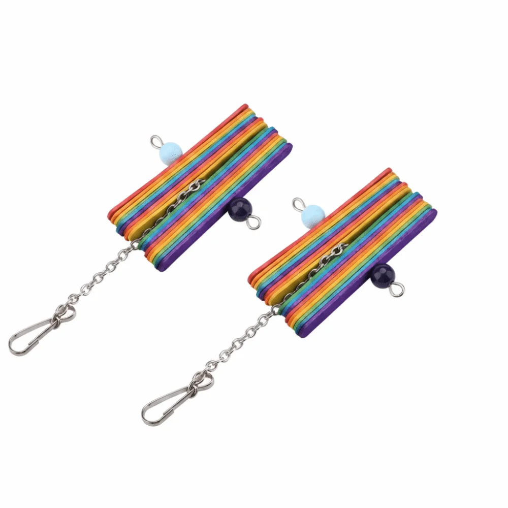 2PCS Wooden Material Bird Chew Multicolored Popsicle Stick Design Parrot Chew Stick Hanging Type Teeth Grinding Wooden Bird