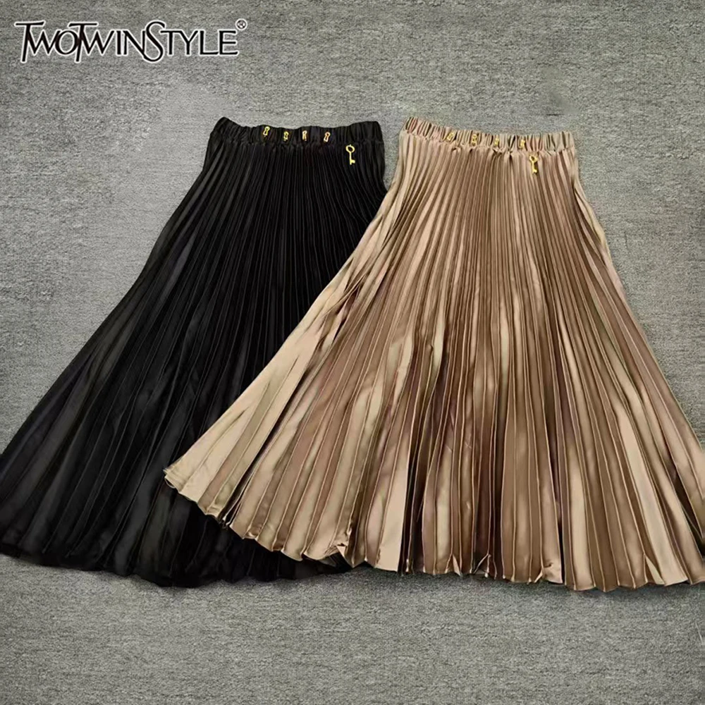 

TWOTWINSTYLE темпераментные однотонные драпированные юбки для женщин с высокой талией, осенняя повседневная длинная юбка со складками, женская мода, новинка KSK555180