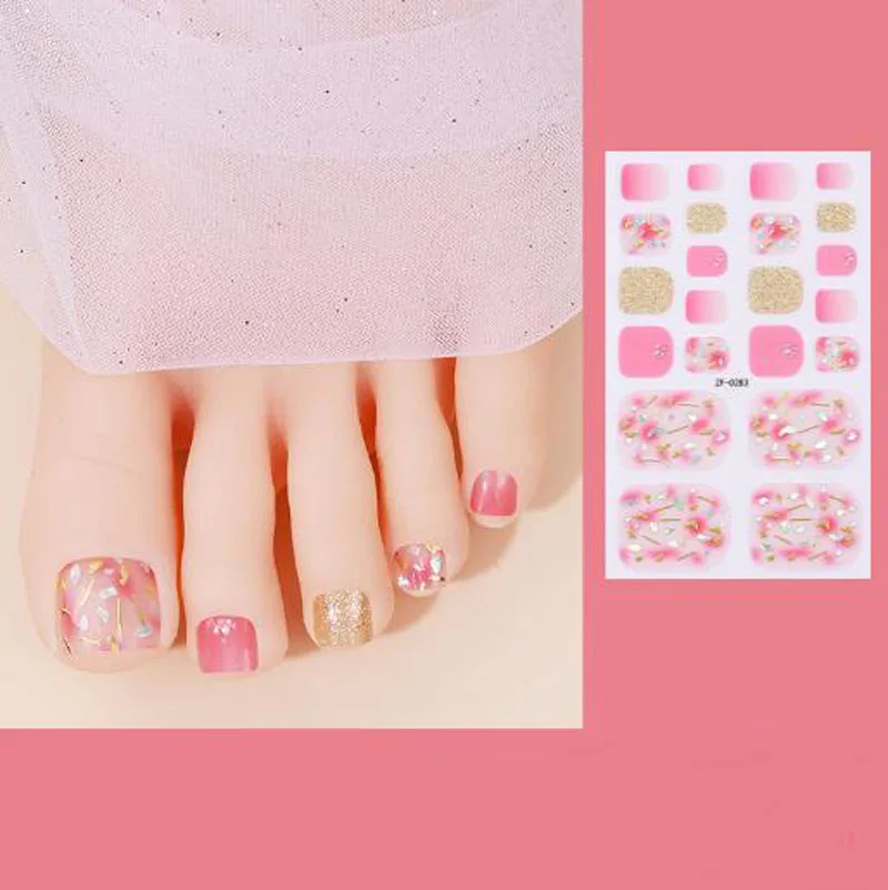 Full Cover Adhesive Nail Wraps Summer Foot Nail Art Decors Finished Nail Polish Patch Tips 3D Diamond Toenail Stickers