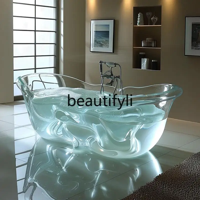 Crystal bathtub water ripple color double transparent resin bathtub