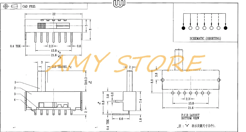 5pcs SS-15E01 Vertical (1P5T) 5 Positions Toggle Slide DIP Switch without Fixed Foot and 7 Pins SK-15E01 Horizontal