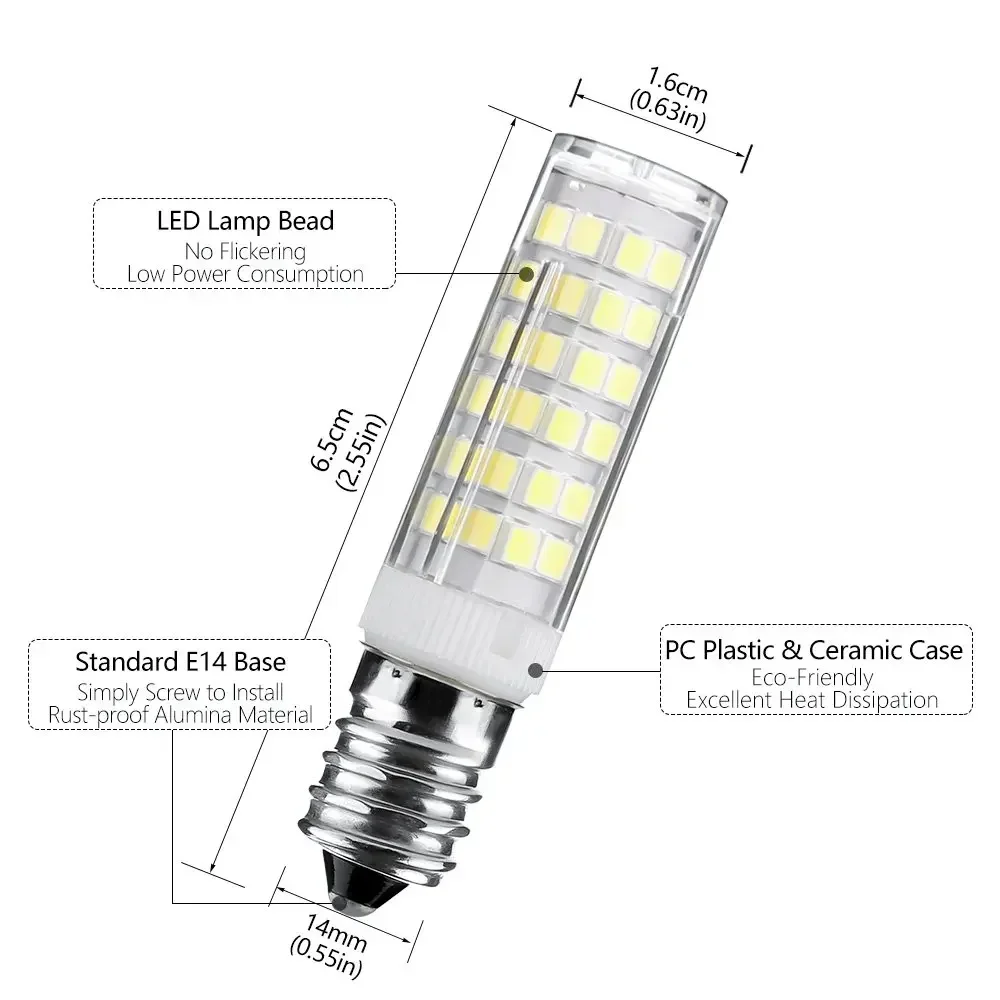 E14 LED Light Bulbs Screw Incandescent 5W Lamp 500LM Warm Cold White Fridge Chandelier 360 Degree Beam Angle Lightbulb 2PACK