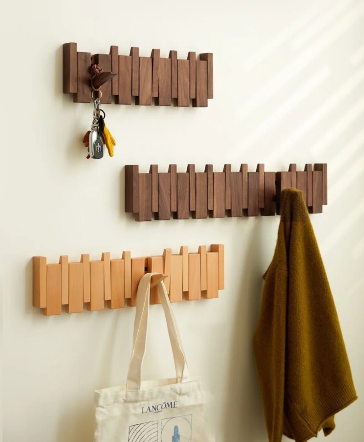 Perchero de nogal negro montado en la pared, gancho para ropa de madera maciza, colgador de puerta de entrada, perchero, muebles de decoración del hogar, 1 ud.