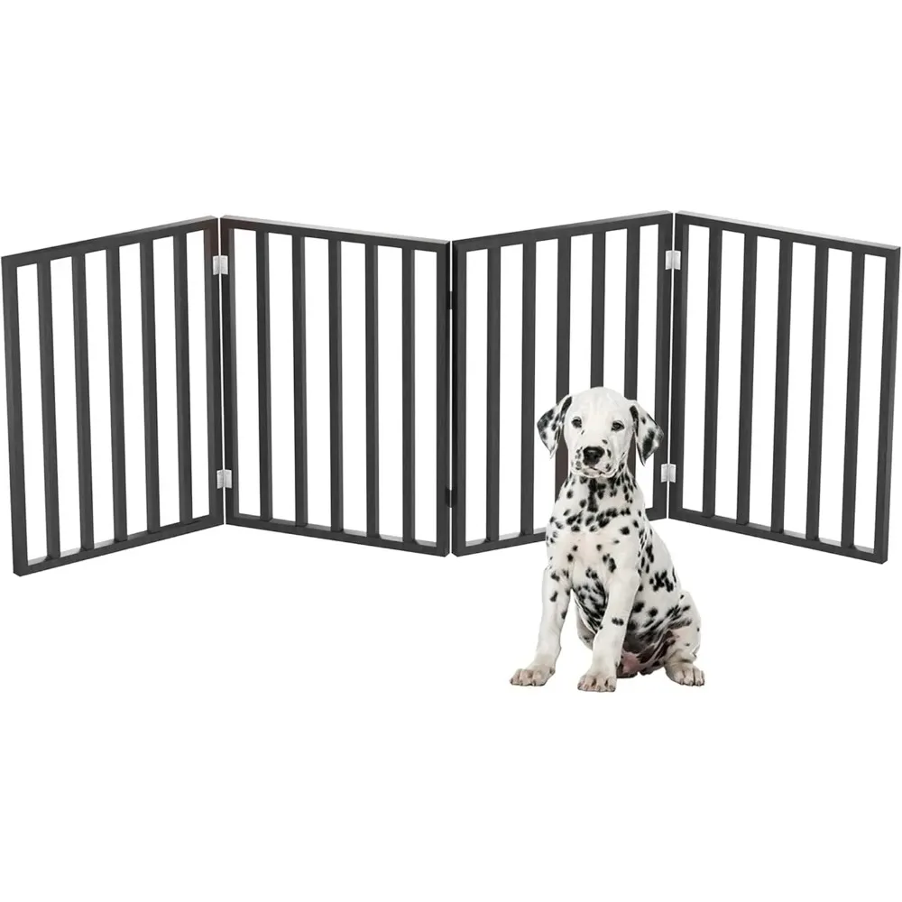 

Foldable 4-Panel Wood Pet Gate for Stairs and Doorways, Freestanding Indoor Dog Fence, Black Finish