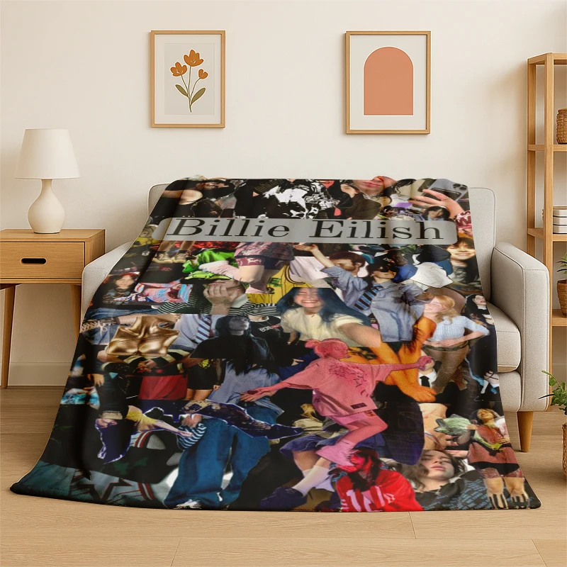 Singer Billie Eilish Photo Collage Fleece Blanket Cozy Light Throw For Bed Living Room Travel Teen Room Trendy Celebrity Blanket