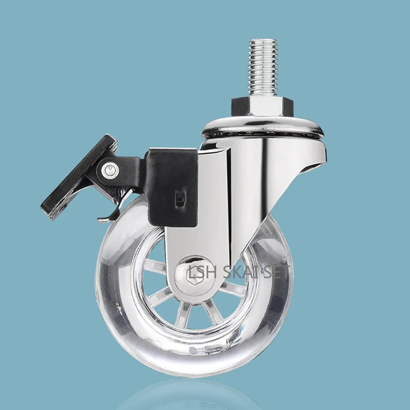 4Pc/1.5 Inch Transparent PU Threaded Stem Caster Wheel Silent Swivel Furniture Casters for Office Chair Cabinet Trolley Hardware