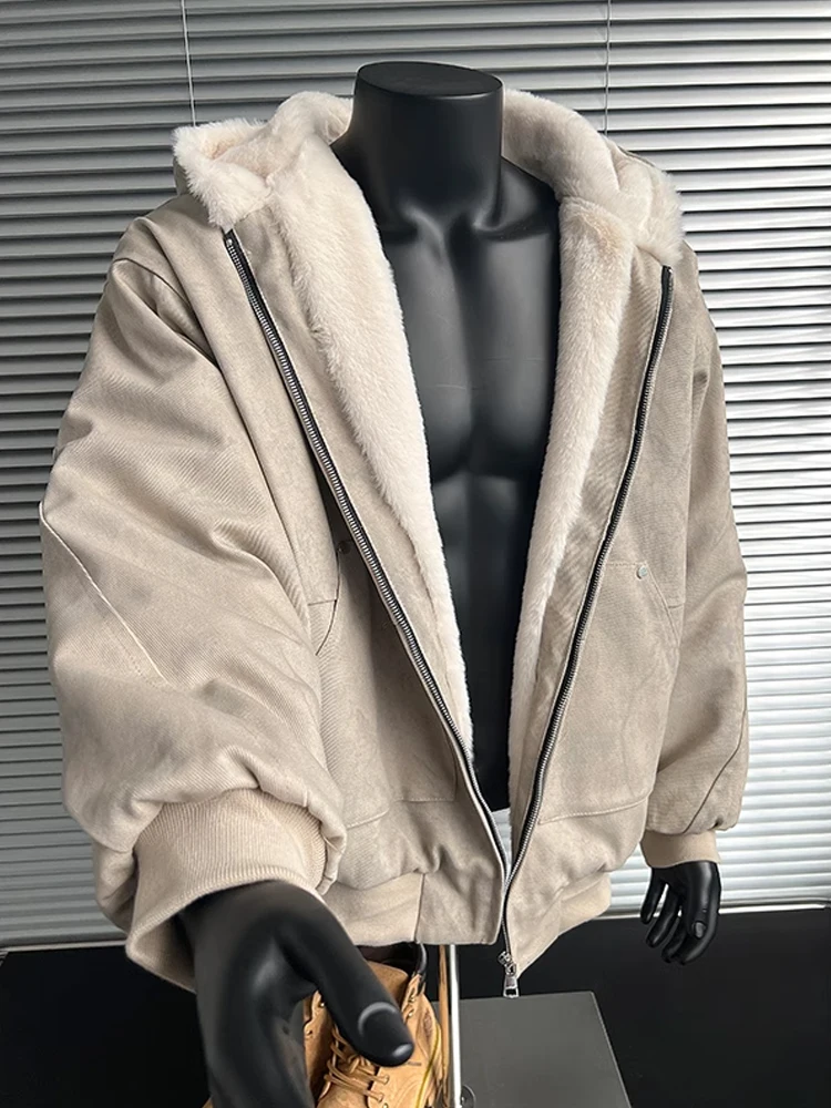 

Thiened Fce Lined Hooded Men's Jaet Winter Flight Cotton Coat Marble Patterned Warm Youth Casual Long Sve Zipper Cl...