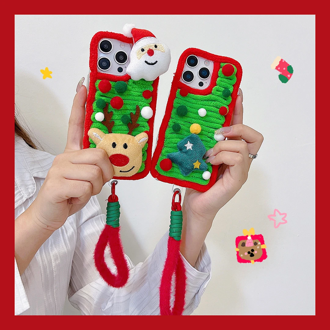 Happy New Year Christmas Tree Bear with Hanging Rope Protective Cover, Suitable for Samsung Galaxy S21 22 23 24 25 FE ULTRA PLUS