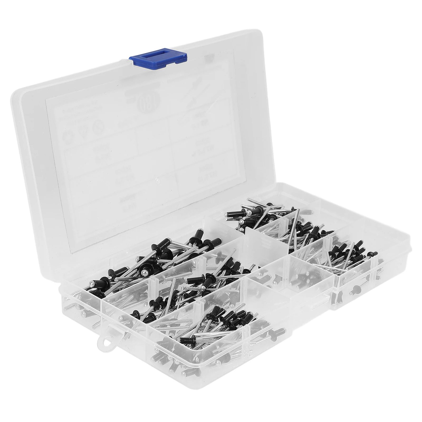 

180pcs Black Aluminum Rivet Set M2.4 .2 M4 Flat Head Pop Rivets Blind Flange Assortment Long Grip Storage Box