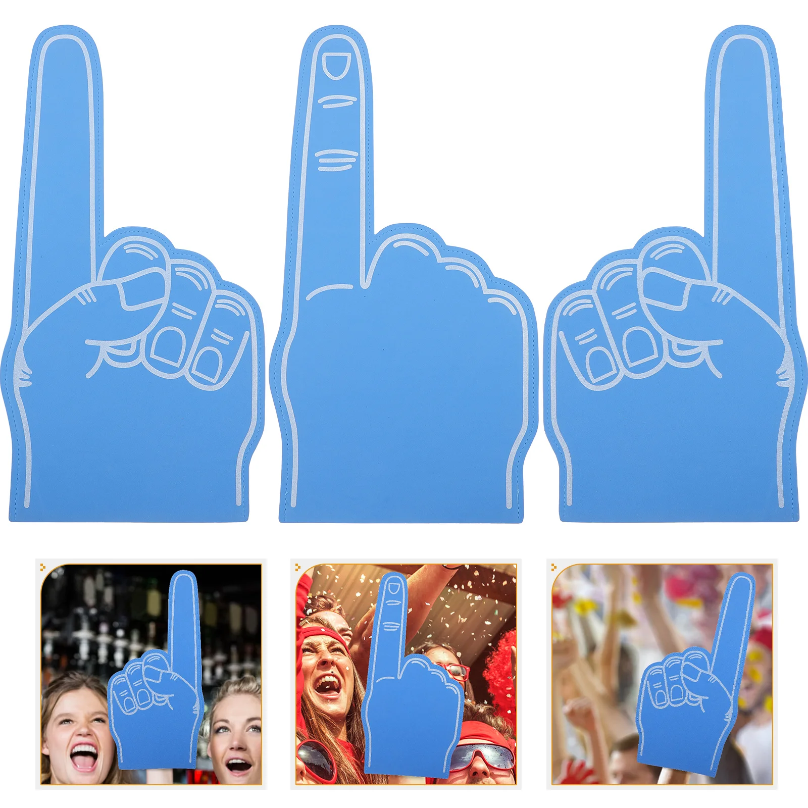 3 Pcs Blue Tape Cheer Foam Fingers White Duct Baseball Cheerleading Prop Cartoon Foams Pointer Athletic