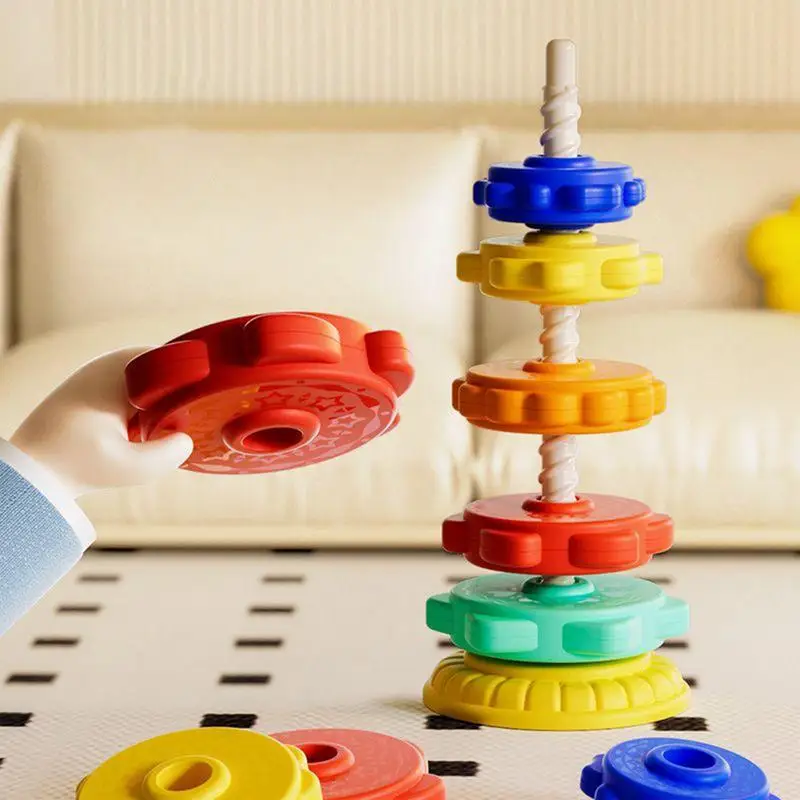 Brinquedos educativos empilhamento para criança, Stack e Spin Toy, Rainbow Ring Stacker, Aprendizagem Sensorial