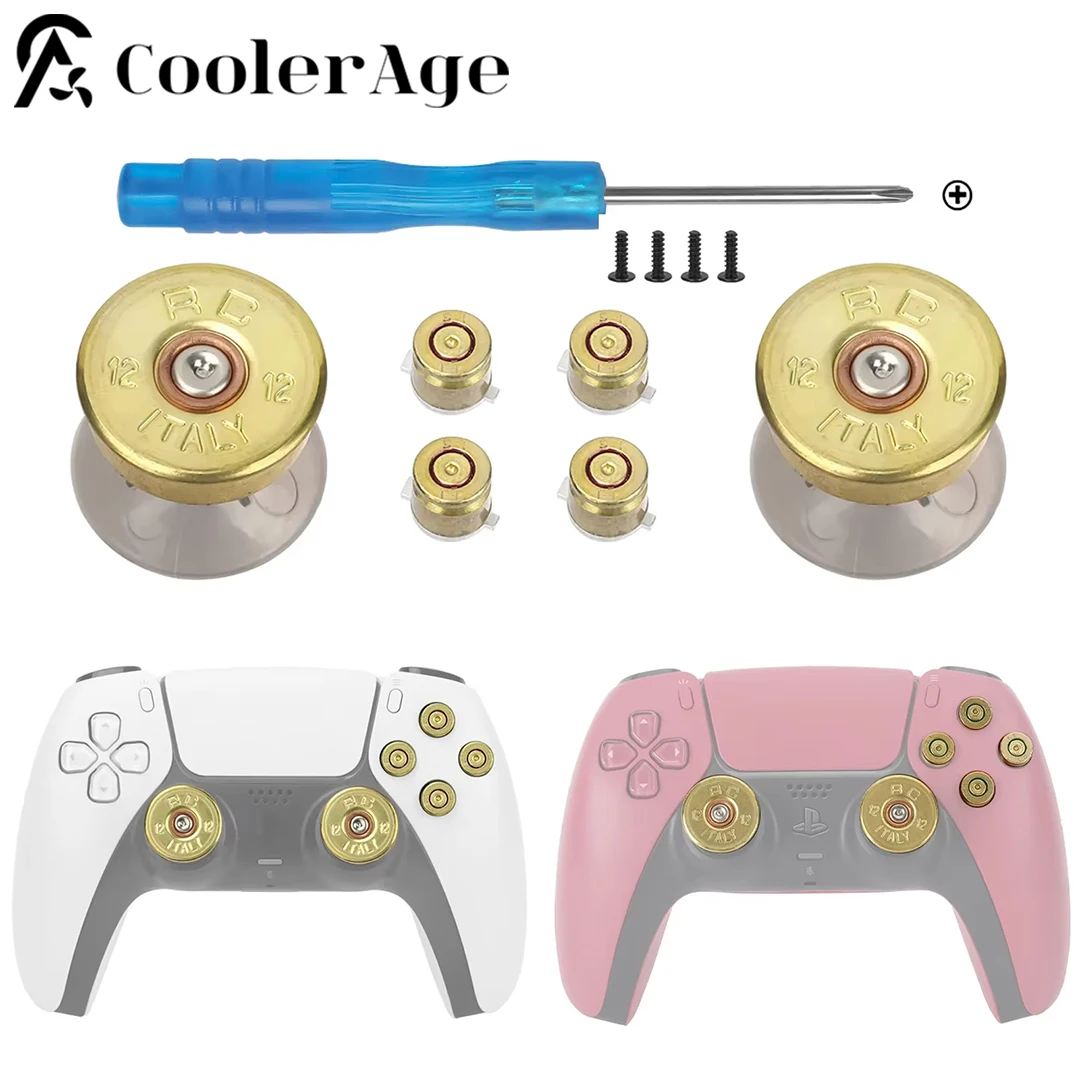 CoolerAge Gold Metal Bullet Thumbsticks Action Bullet Buttons Set for PS5 Controller