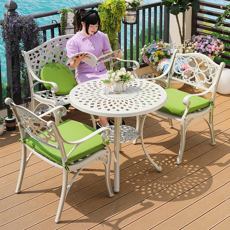 Outdoor balcony tables and chairs cast aluminum casual white set small garden non-rust anti-corrosion small combination seat fur