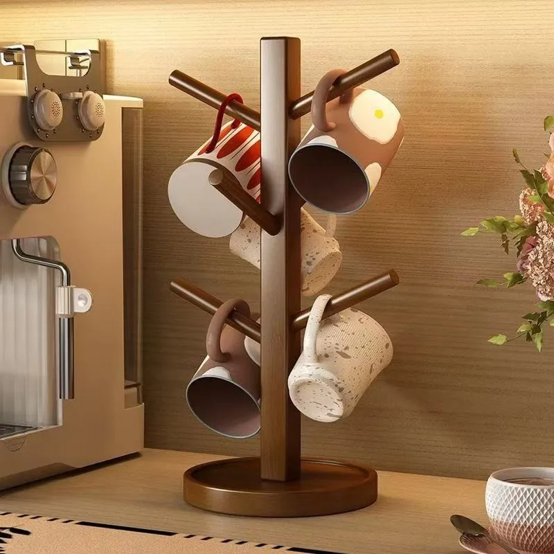 Bamboo desktop cup holder, branch-shaped key holder, single-layer multifunctional small drain tray and key holder