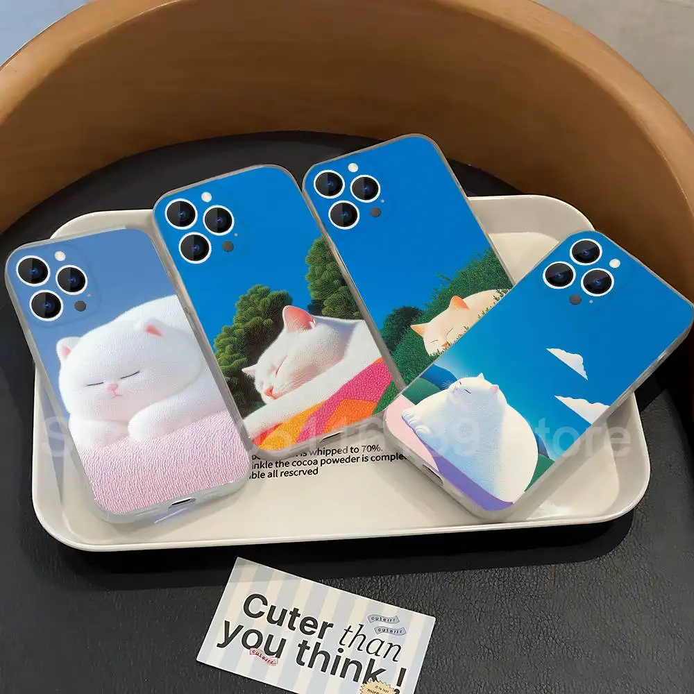 

lovely funny Cat White cat graphic Clear Phone case suitable for iPhone 11 12 13 14 15 16 17Pro Max Plus X XS XR SE E Mini Case