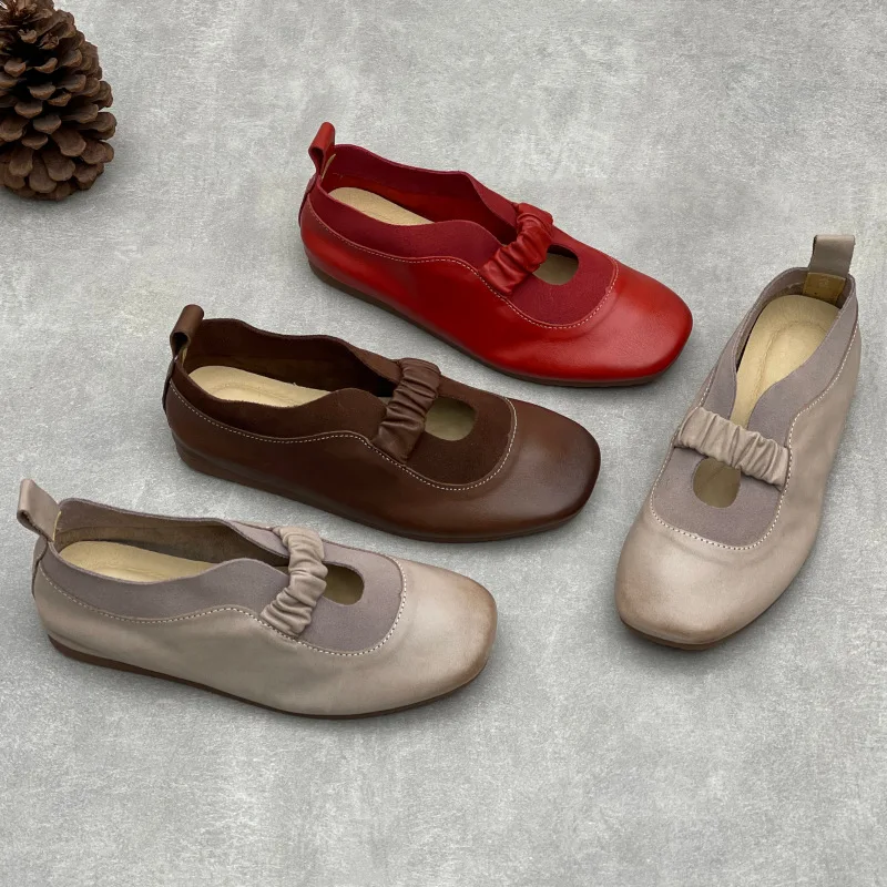 

GKTINOO Handmade Genuine Leather Soft Soled Flats 2026 Spring New Round Toe Soft Cowhide Women's Slip-on Shoes