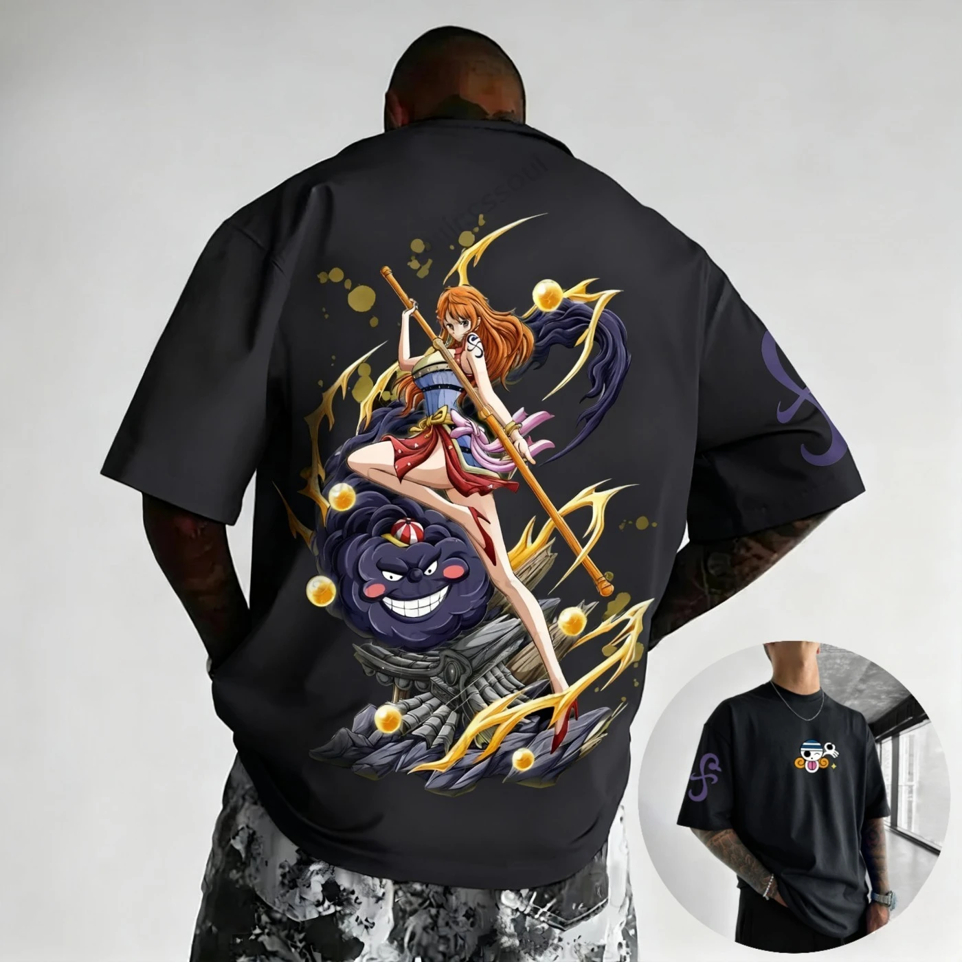 

MINISO Anime One Piece Wang Nami Printed 2025 Summer New Hot Selling Men's Women's Loose Sports Fashion Round Neck T-shirt