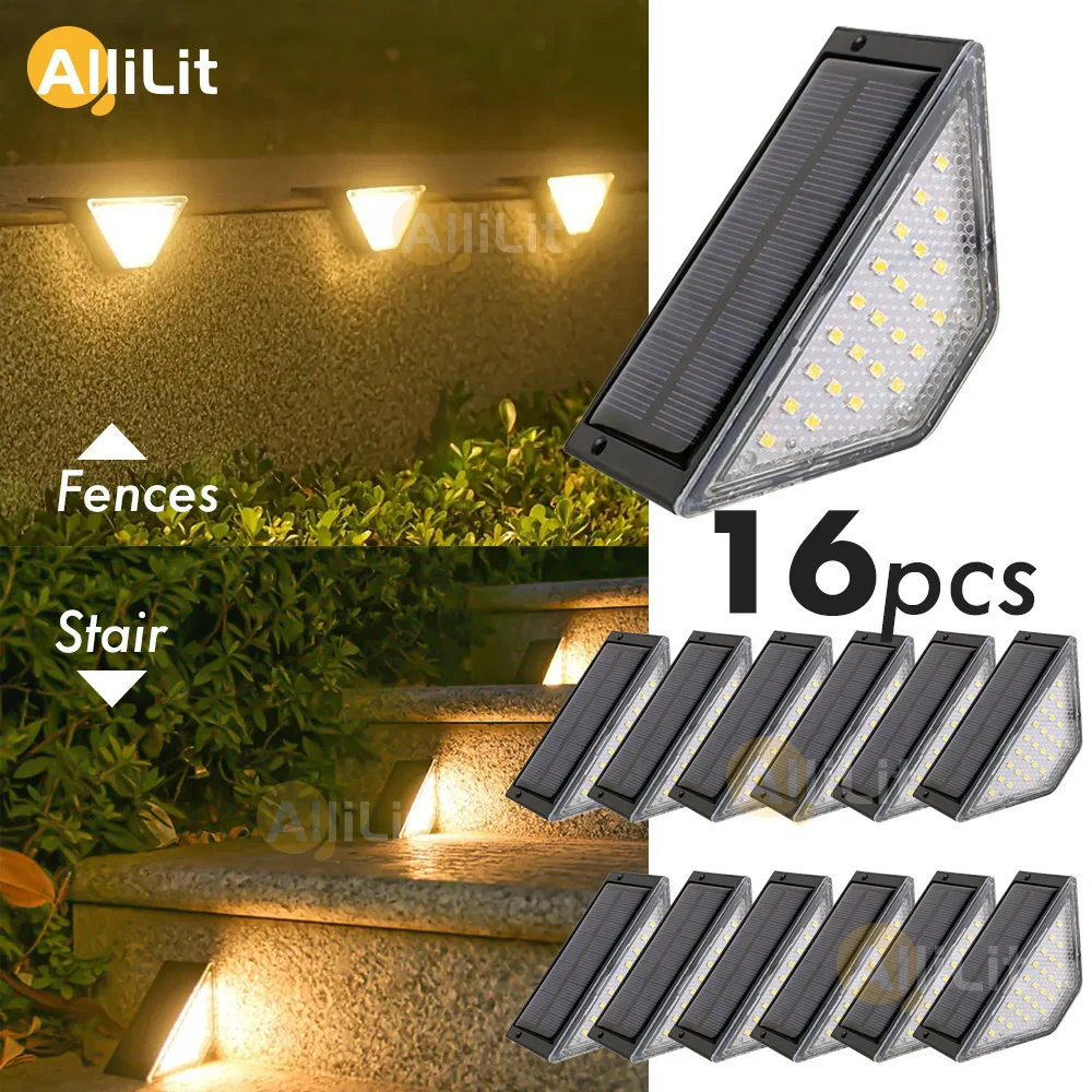 AlliLit 1~16 PCS LED Solar Step Light Outdoor Waterproof Solar Deck Stair Patio Lamp Garden Decoration Driveway