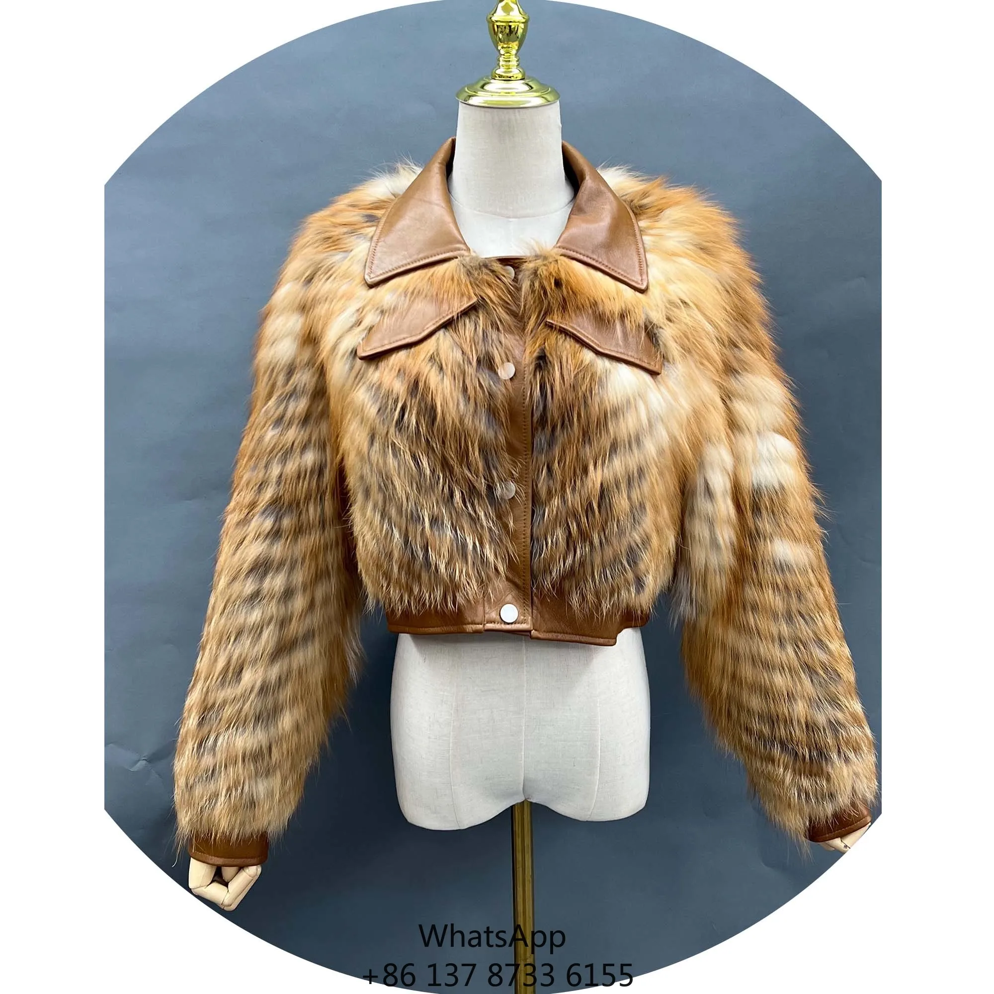 

Новая кожаная шуба из натурального меха лисы, вязаный кардиган, верхняя одежда, меховая куртка