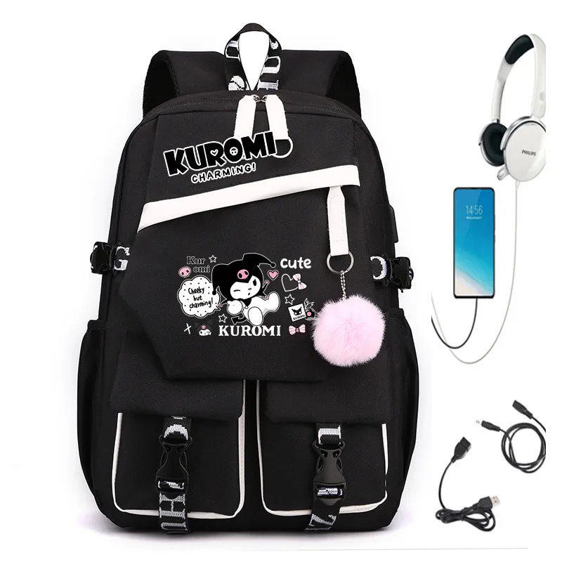 Kuromi Cinnamoroll Cartoon Peripheral Backpack Cute Elementary School Students Large Backpack Anime Canvas Mochilas Kids Gifts