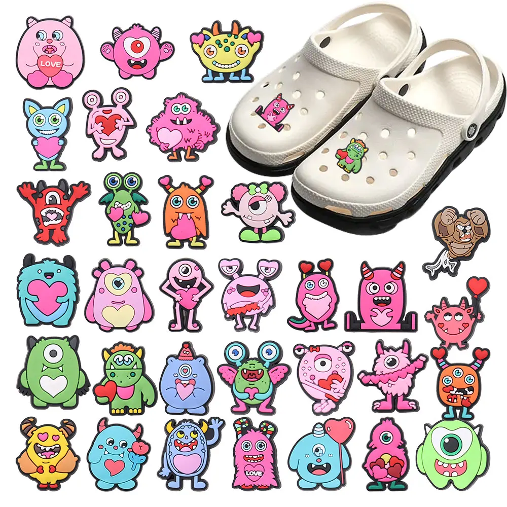 1-32PCS Cartoon Little Monster Eye PVC Shoe Charms Sandals Shoes Decoration Hole Slipper Accessories Kids Party Xmas Gifts