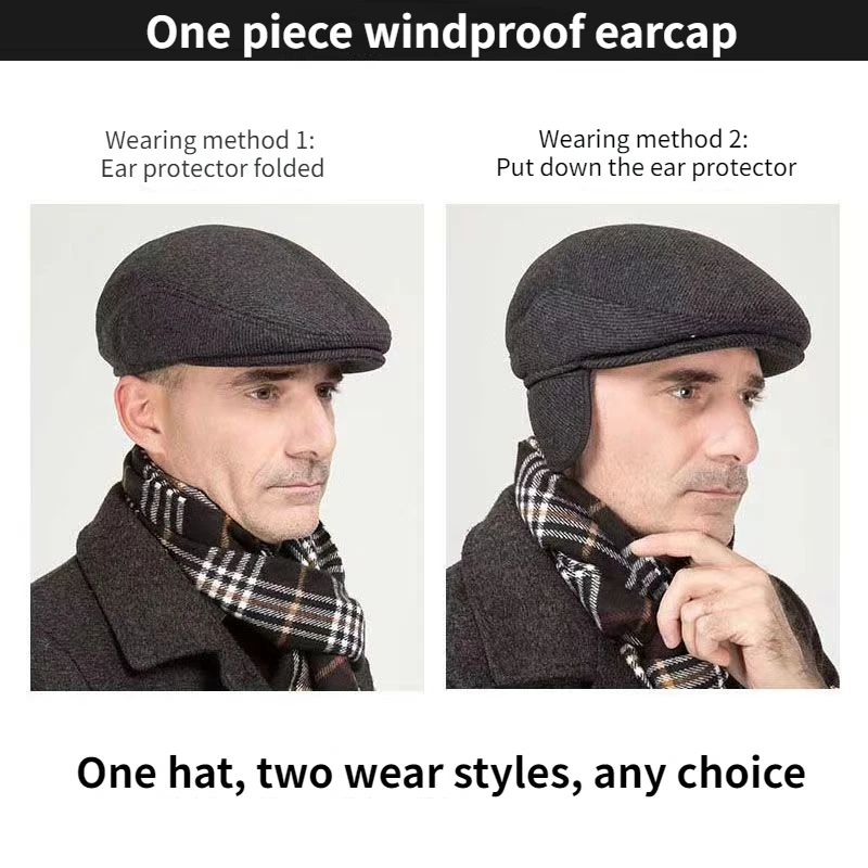 Big Head Circumference Men's Hat Autumn And Winter Warm Beret Spring And Autumn Fleece-lined Earflaps Peaked Cap Small Size