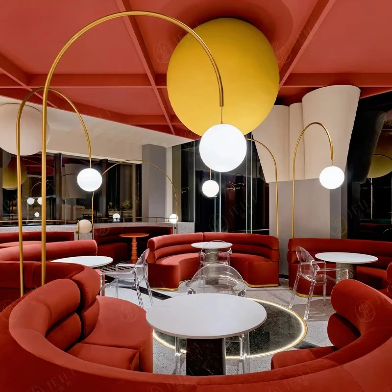 

Modern design style round table chairs restaurant furniture set café unilateral fabric round box seating