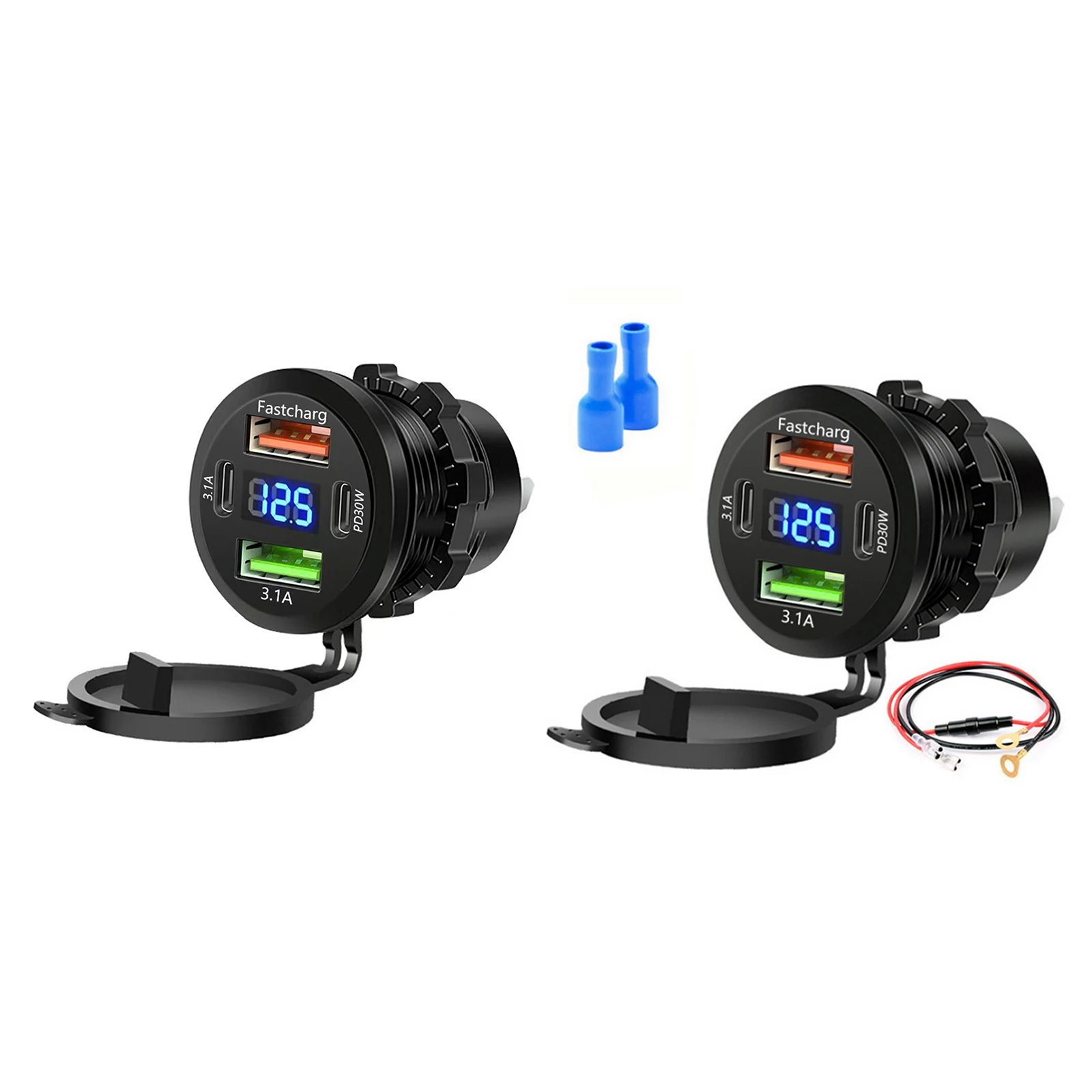 3-Port Marine Fast Charger with Switch & Voltmeter Waterproof Cigarette Outlet Replacement for Marine Boat Motorcycle RV