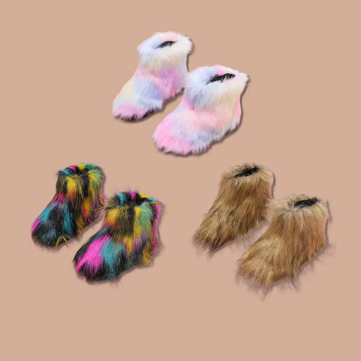 

Girls Warm Colorful Fuzzy Fur Ankle Boots 2025 New Winter Toddler Fluffy Snow Boots Non-slip Trendy Girls Dress Up Boots Age5-8