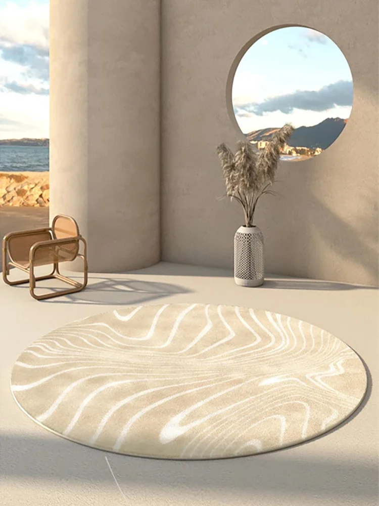

Round Cream Living Room Carpet Beige Abstract Striped Rug Comfortable and Soft Bedroom Carpets Non-slip Large Size Play Rugs 양탄자