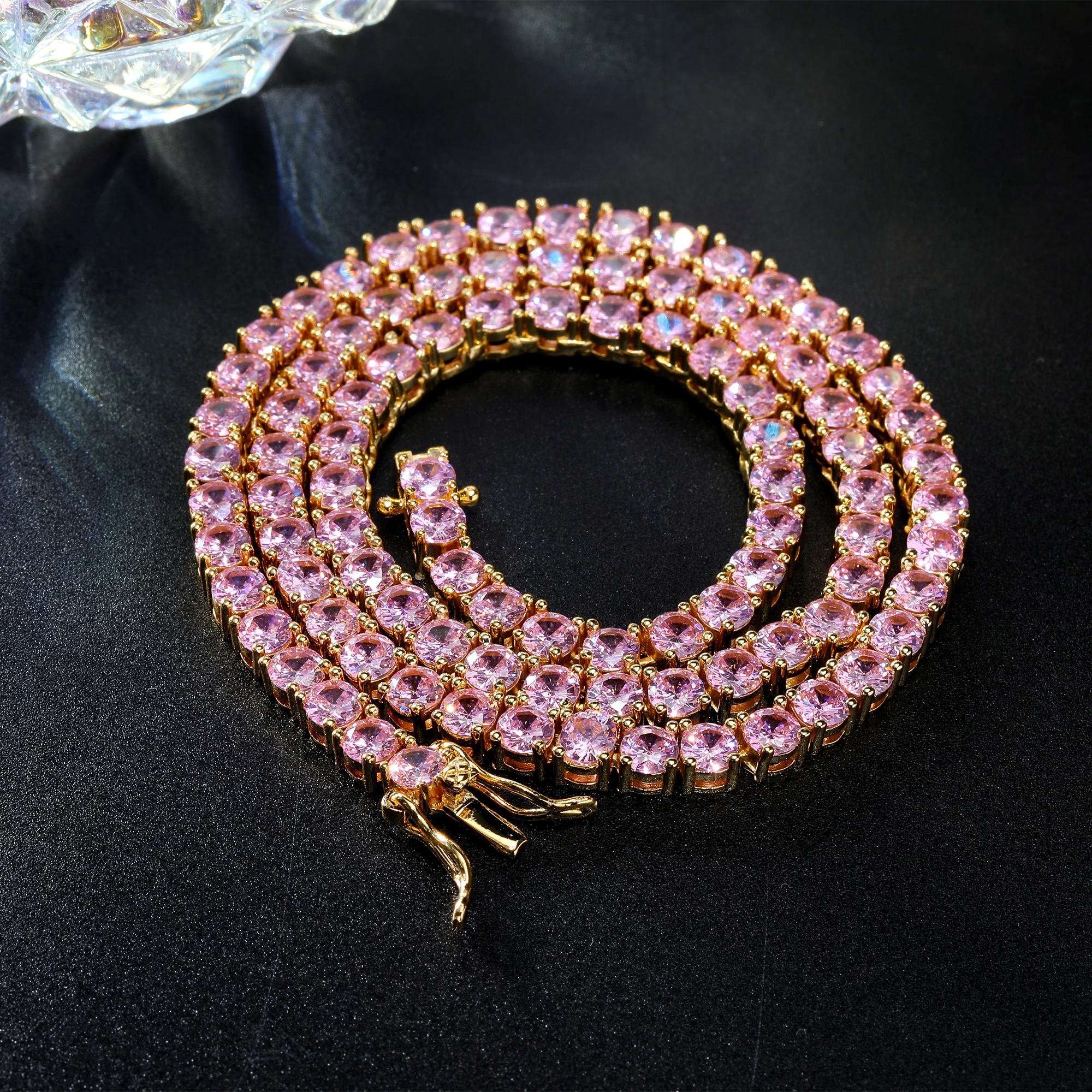 

Vientiane Pink Zircon Necklace 18K Gold Plated Round Women's Gemstone Jewelry