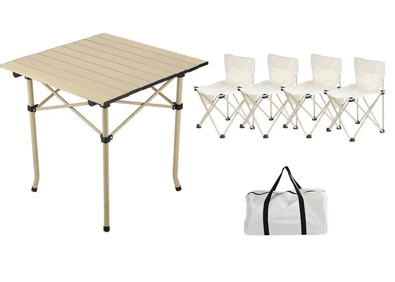 Portable Five-Piece Modern Design Folding Table and Chair Set for Garden Outdoor Camping Picnics BBQ Leisure Road Trips
