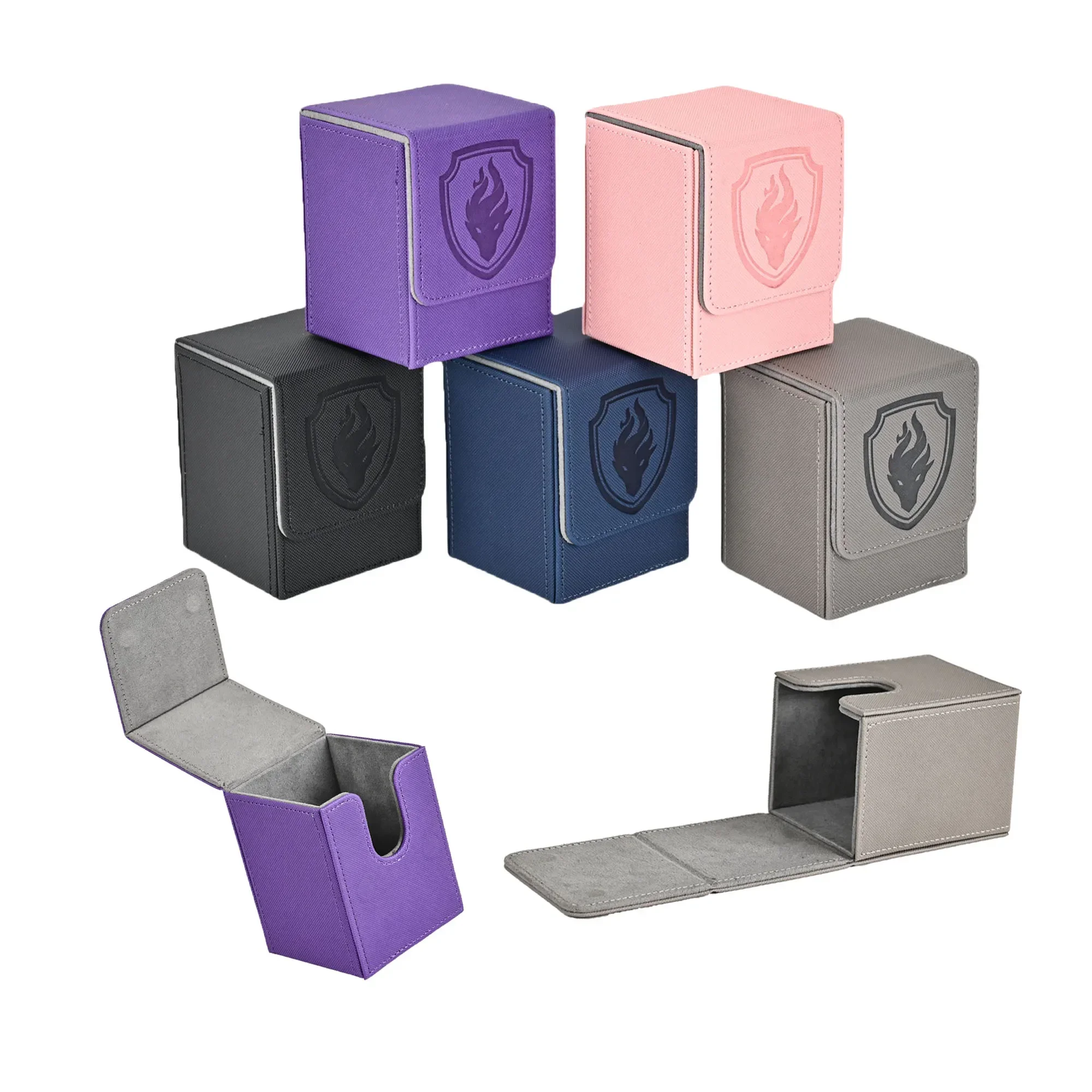 プレミアム磁気カードデッキボックス - 110枚以上のカードを安全に収納、耐久性のあるフェイクレザー、ディスプレイウィンドウ、MTG、ポケモンに最適