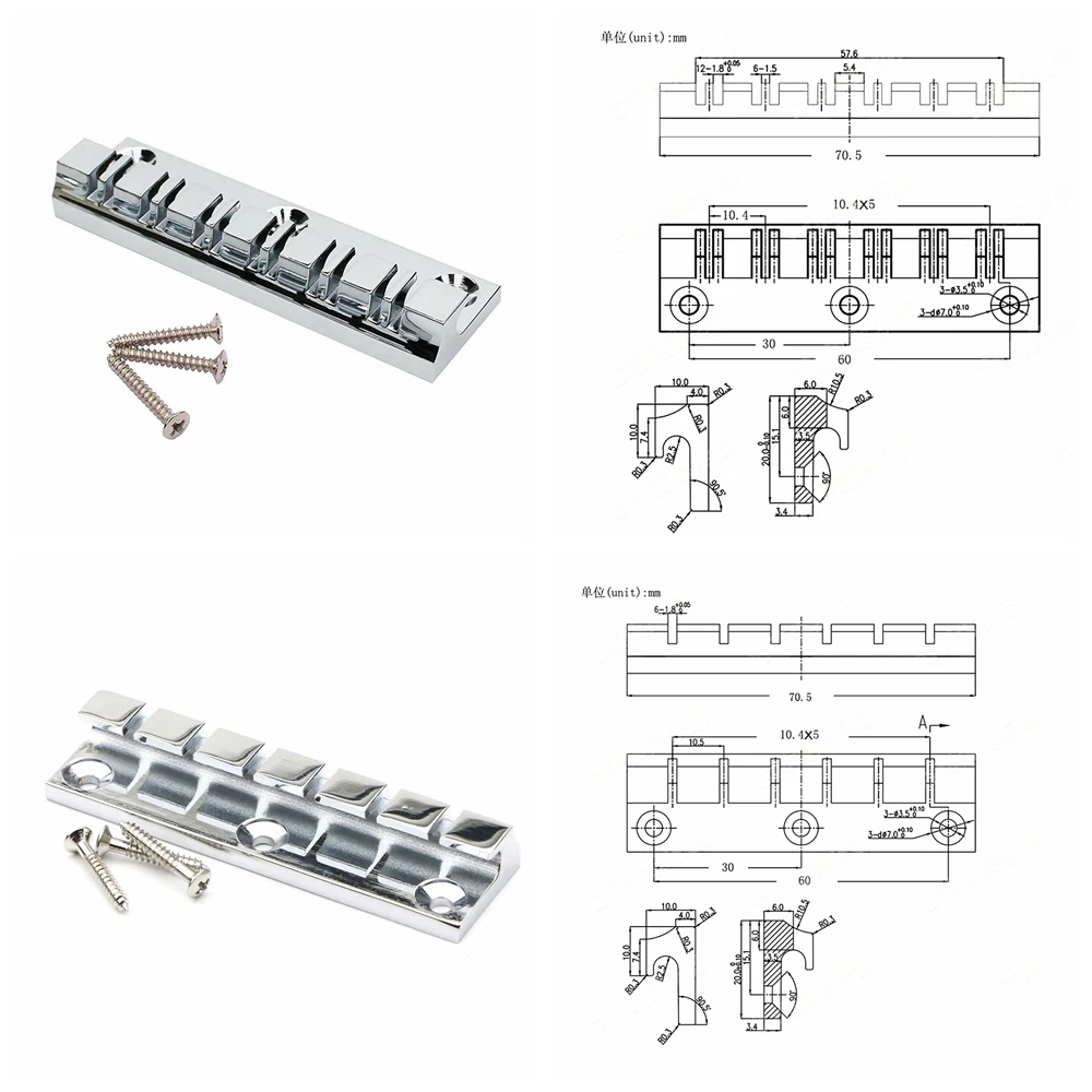 12 String/6 String Metal Guitar Bridge Fixed Hardtail Saddle Bridge Top Load Guitar Tailpiece Chrome