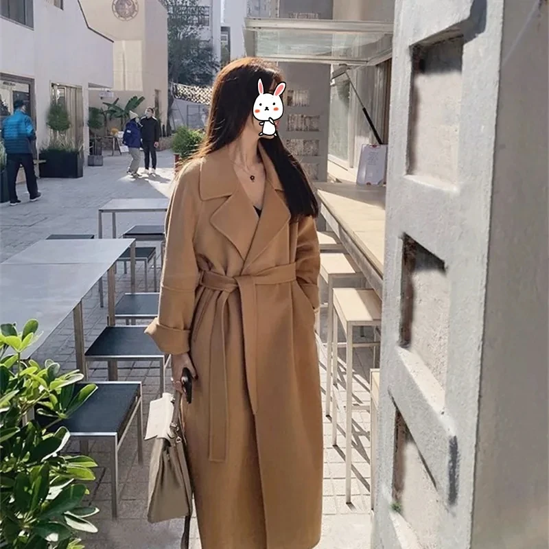 Black High-end Double-sided Cashmere Woolen Coat for women 2026 New Autumn Winter Hepburn style Korean woolen Long Coats Female